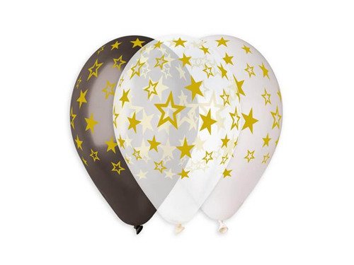 Balony lateksowe w złote gwiazdki - 33 cm - 6 szt.