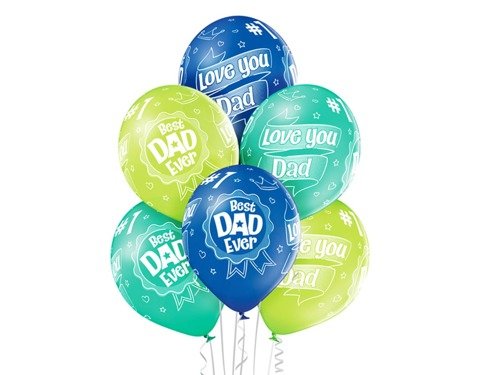 Balony lateksowe z nadrukiem Best Dad Ever - 12" - 6 szt.