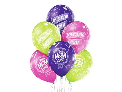 Balony lateksowe z nadrukiem Best Mom Ever - 12" - 6 szt.