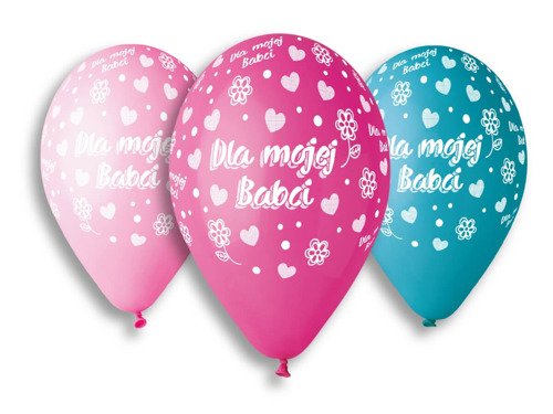 Balony lateksowe z nadrukiem Dla mojej babci - mix - 33 cm - 5 szt.