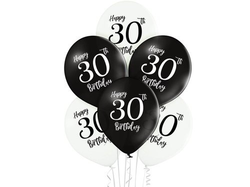 Balony lateksowe z nadrukiem Happy 30th Birthday - 12" - 6 szt.