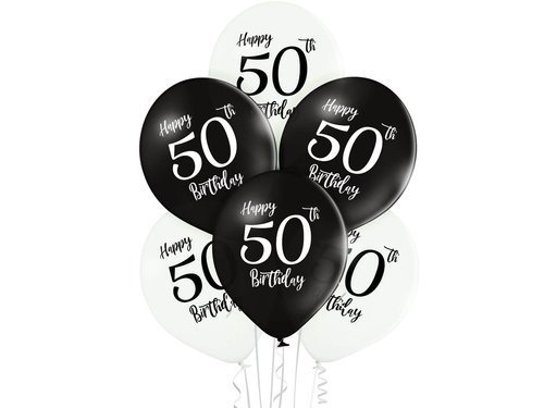 Balony lateksowe z nadrukiem Happy 50th Birthday - 12" - 6 szt.