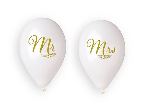 Balony lateksowe z nadrukiem weselnym Mr i Mrs - 33 cm - 4 szt.