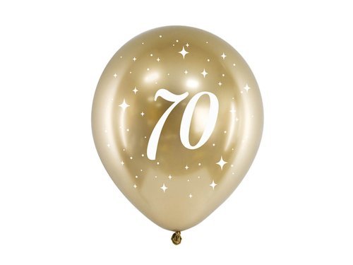 Balony lateksowe złote Glossy z liczbą 70 - 30 cm - 6 szt.