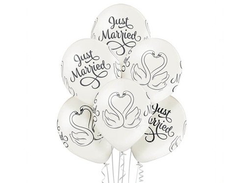 Balony metaliczne z nadrukiem weselnym Just Married - 12" - 6 szt.