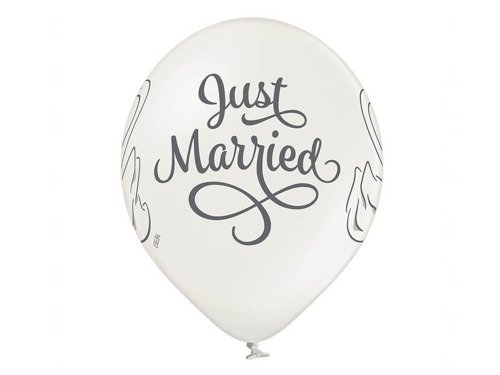 Balony metaliczne z nadrukiem weselnym Just Married - 12" - 6 szt.