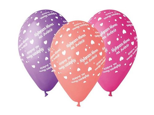 Balony pastelowe Najlepsza Mama - 30 cm - 5 szt.