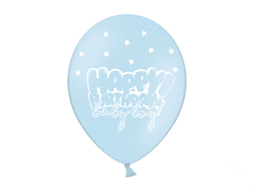 Balony pastelowe błękitne Happy Birthday - 30 cm - 6 szt.