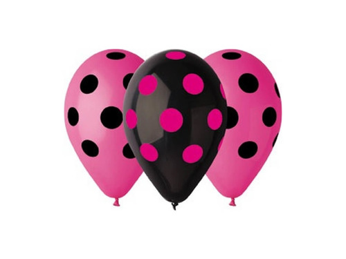 Balony pastelowe różowe i czarne grochy - 30 cm - 5 szt.