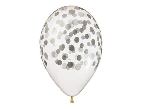 Balony przezroczyste w srebrne kropki - 33 cm - 5 szt.