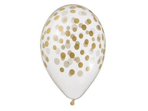 Balony przezroczyste w złote kropki - 33 cm - 5 szt.