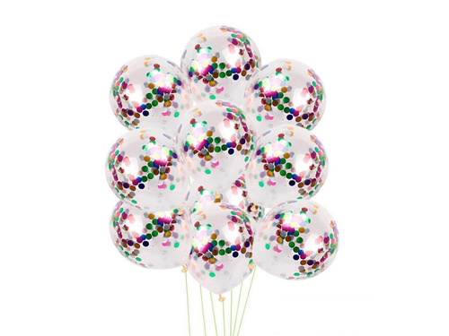 Balony przezroczyste z kolorowym konfetti - 30 cm - 100 szt.