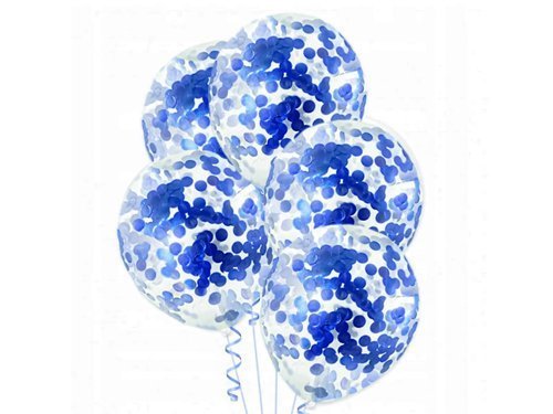 Balony przezroczyste z niebieskim konfetti - 30 cm - 100 szt