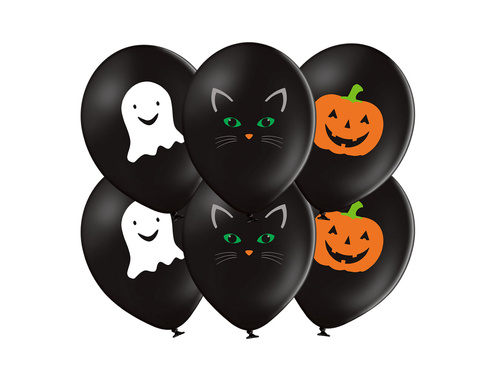 Balony z nadrukiem Halloween - Dynia, Kot, Duch - 37 cm - 50 szt.