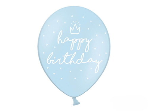 Balony z nadrukiem Happy Birthday niebieskie - 30 cm - 6 szt.