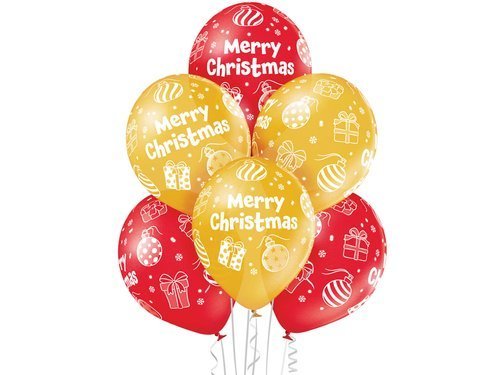 Balony z nadrukiem Merry Christmas - 12" - 6 szt.