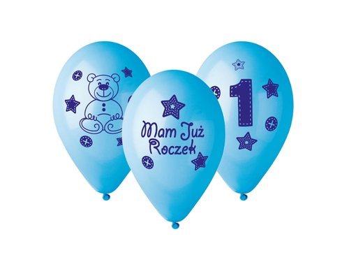 Balony z nadrukiem dla chłopca "Mam już roczek" - 30 cm - 5 szt.