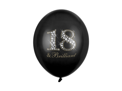 Balony z nadrukiem na osiemnastkę "18 & brilliant" - 30 cm - 6 szt.