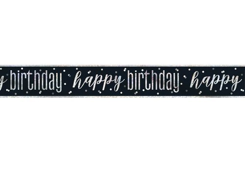 Baner Happy Birthday czarny na urodziny - 274 cm - 1 szt.