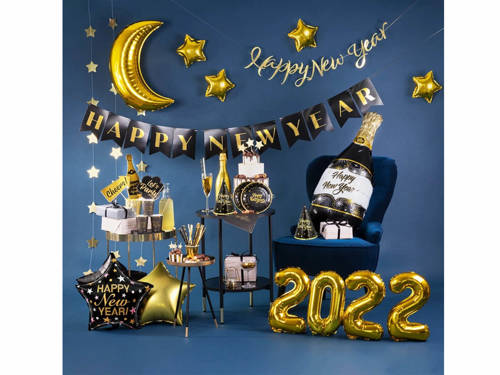 Baner Happy New Year złoty - 120 cm - 1 szt.