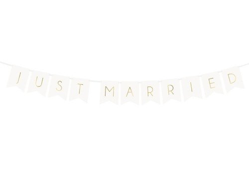 Baner Just Married - biały - 155 cm - 1 szt.