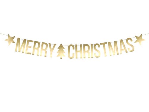 Baner Merry Christmas, złoty - 150 cm - 1 szt.