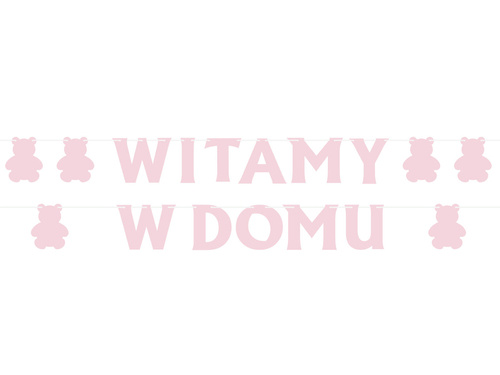 Baner na Witamy w domu różowy z misiami - 5 m