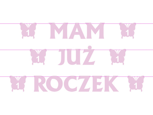 Baner na roczek różowy z motylkami - 6,5m