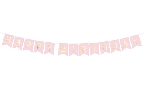 Baner różowy z napisem Happy Birthday - 175 cm - 1 szt.