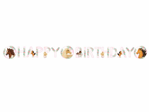 Baner urodzinowy Happy Birthday Piękne koniki - 140 x 15 cm - 1 szt.