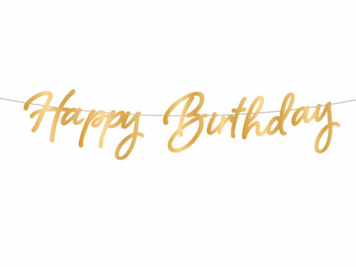 Baner z napisem Happy Birthday złoty - 110 cm - 1 szt.