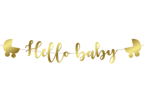 Baner z napisem Hello Baby złoty - 110 cm - 1 szt.