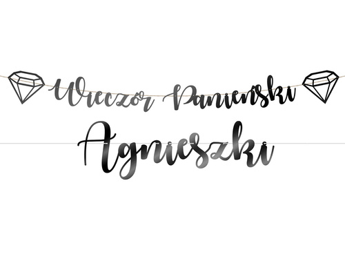 Baner z napisem Wieczór Panieński czarny + imię