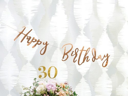 Baner złoty róż z napisem Happy Birthday - 62 cm - 1 szt.