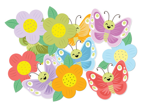 Dekoracja papierowa wiosenna Kwiatki i motylki - 12 szt