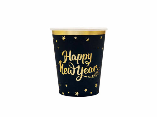 Kubeczki Happy New Year czarne - 266 ml - 6 szt.