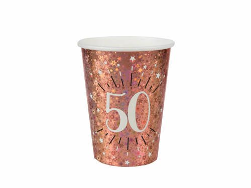 Kubeczki na pięćdziesiąte urodziny 50 Sparkling różowe złoto - 270 ml - 10 szt.