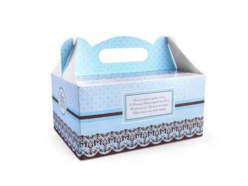 Ozdobne pudełko na ciasto komunijne - niebieskie - 10 szt.
