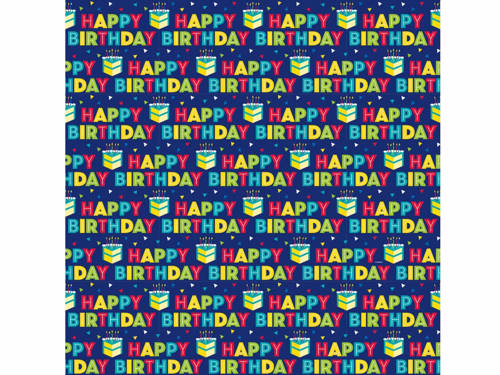 Papier do pakowania prezentów Happy Birthday - 76 x 152 cm - 1 szt.