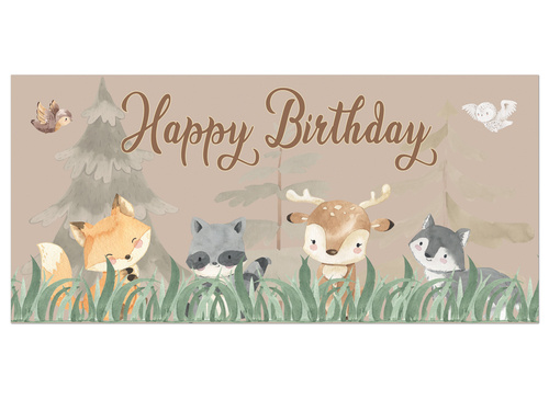 Plakat Happy Birthday Leśne Zwierzątka - 70x33 cm