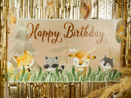 Plakat Happy Birthday Leśne Zwierzątka - 70x33 cm