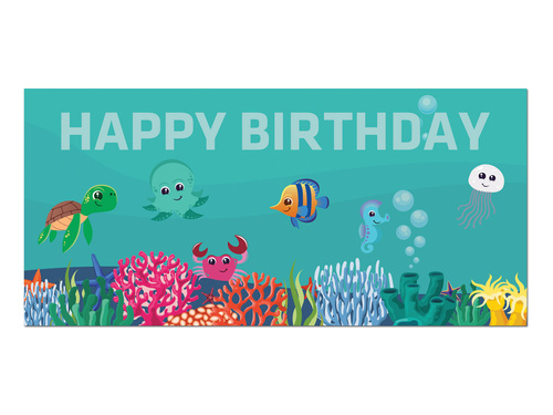 Plakat Happy Birthday Podwodny Świat - 70x33 cm