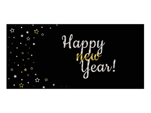 Plakat Happy New Year Srebrne Gwiazdki - 70x33 cm