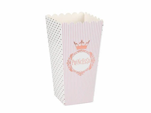 Pudełka na popcorn Princesse z różowo złotą koroną - 17 cm - 8 szt.