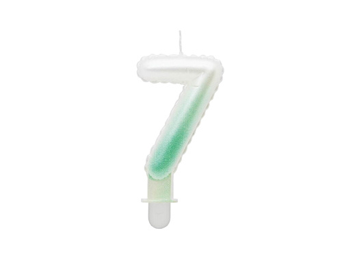 Świeczka cyferka perłowa biało-zielona - 7 - siedem