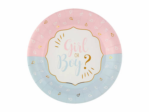 Talerzyki Girl or Boy? na Baby Shower - 22,5 cm - 10 szt.