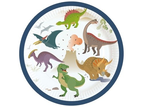 Talerzyki urodzinowe Dinozaury - 18 cm - 8 szt.