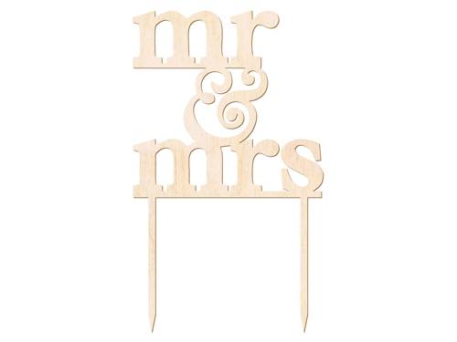 Topper drewniany na tort Mr & Mrs - 15,5 cm