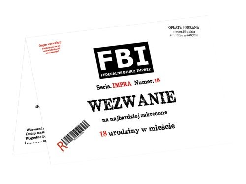 Zaproszenia z kopertą na 18-tke Wezwanie FBI - 6 szt.