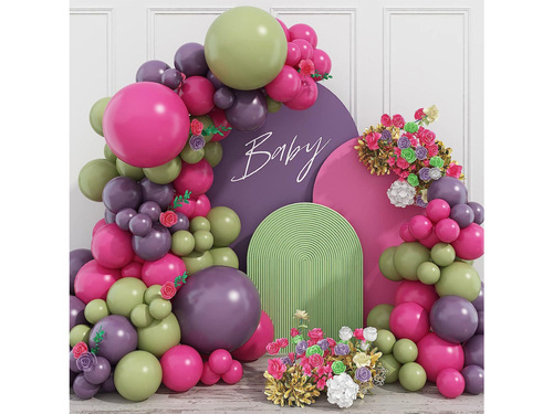 Zestaw balonów do girlandy balonowej różowo-fioletowo-zielony - 103 szt.